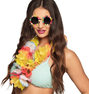 Tropische Hawaii party verkleed accessoires set - flowers zonnebril met bloemenkrans mix kleuren