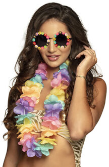 Tropische Hawaii party verkleed accessoires set - flowers zonnebril met bloemenkrans mix kleuren