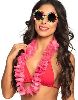 Tropische Hawaii party verkleed accessoires set - flowers zonnebril met bloemenkrans roze