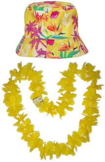 Tropische Hawaii party verkleedset - bucket hoedje - met bloemenslinger - volwassenen - summer
