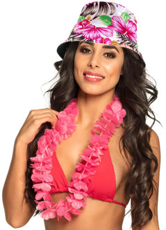 Tropische Hawaii party verkleedset - bucket hoedje - met bloemenslinger - volwassenen - summer