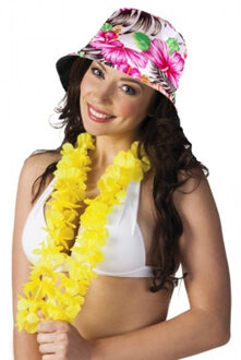 Tropische Hawaii party verkleedset - bucket hoedje - met bloemenslinger - volwassenen - summer