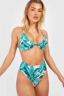 Tropische High Waist Bikini Set Met Ruches, Pink - 36