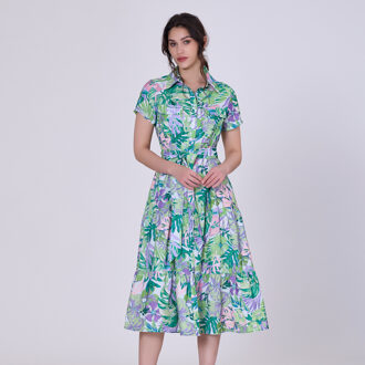 Tropische print MIDI -shirtjurk - maat Veelkleurig