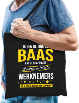 Trotse baas van de leukste werknemers katoenen kado tas heren zwart voor werkgevers - Feest Boodschappentassen
