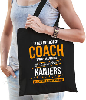 Trotse coach van de beste kanjers katoenen kado tas dames zwart voor coaches - Feest Boodschappentassen