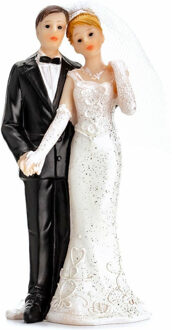 Trouwfiguurtje/caketopper bruidspaar - bruid en bruidegom klassiek - Bruidstaart figuren - 13 cm - Taartdecoraties Multikleur