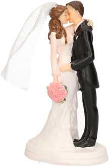 Trouwfiguurtjes bruidspaar kus taart decoratie 14cm