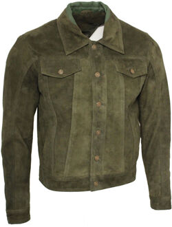 Trucker geit suède leren overhemd jeansjack Groen - 3XL