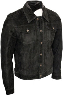 Trucker geit suède leren overhemd jeansjack Zwart - 4XL