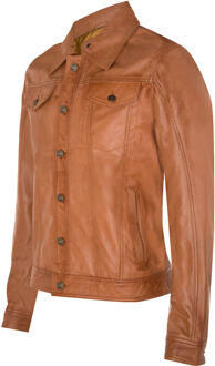 Trucker slim-fit leren overhemd-jeansjack Bruin