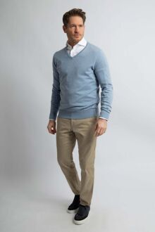Trui Cotton Cashmere V-hals Sky Blue Lichtblauw - S,M,L,XL,XXL