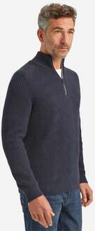 Trui Half Zip Structuur Wolmix Navy Donkerblauw - 3XL,M,XXL