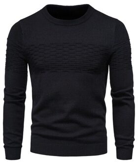 Trui Mannen Herfst Winter Mannen Solid Ronde Kraag Plaid Trui Slanke Warme Lange Mouw Mannen 'S Trui zwart / M
