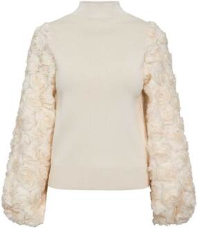 Trui met bloem borduursels Merica  naturel - S,M,