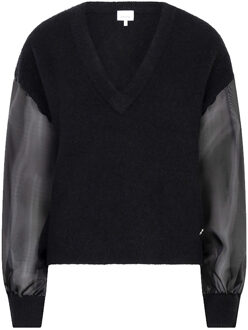 Trui met doorschijnende mouwen Valette  zwart - XS,M,