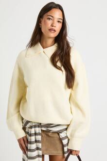 Trui Met Kraagdetail, Zacht Gebreid En Oversized Gebreide Trui, Cream - S