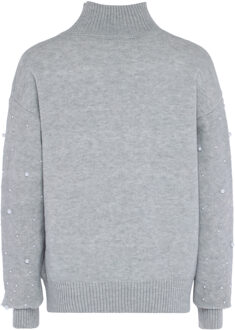 trui met parels Dames licht grijs melange - XL/2XL