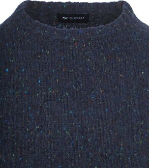 Trui Tweed Wol Blend Navy Donkerblauw - XXL