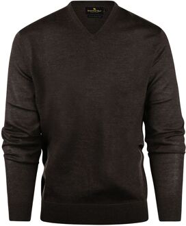 Trui V-hals Merinowol Bruin - 3XL