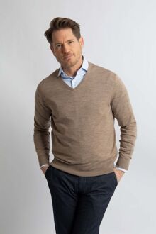 Trui V-hals Merinowol Taupe - 3XL