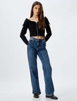 TRUIEN Off-the-shoulder Rits gedetailleerd Sweater Zwart