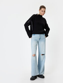 TRUIEN Rechte kraag Tule Gedetailleerd Sweater Zwart