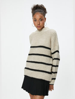 TRUIEN Ronde kraag Gestreept Sweater Beige