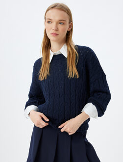 TRUIEN Ronde kraag Haar Vlecht Sweater Navy