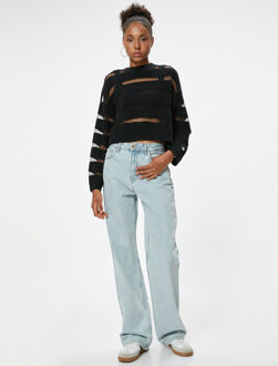 TRUIEN Ronde kraag Tule Gedetailleerd Sweater Zwart