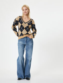 TRUIEN V-kraag jacquard Sweater Navy