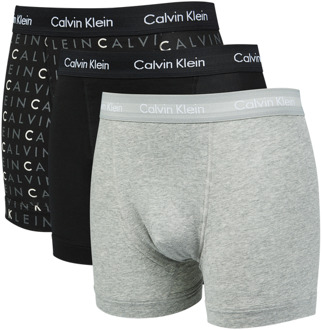 trunks (3-pack) - heren boxers normale lengte - zwart - grijs en logo print -  Maat: M