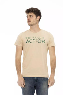Trussardi Beige Katoenen T-shirt met Voorkant Print Trussardi , Beige , Heren - Xl,L