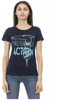 Trussardi Blauw Katoenen Ronde Hals T-shirt met Voorkant Print Trussardi , Blue , Dames - M,S