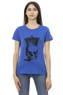 Trussardi Blauw Katoenen T-shirt met Korte Mouwen en Voorkant Print Trussardi , Blue , Dames - 2Xl,Xl,M,S,Xs