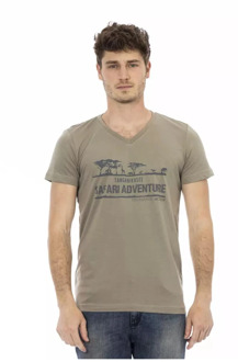 Trussardi Bruine Grafische Print V-Hals T-Shirt Trussardi , Brown , Heren - 2Xl,Xl,L