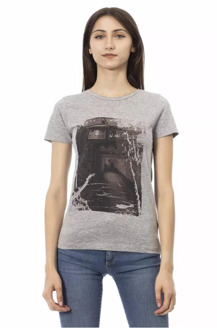 Trussardi Grijze Katoenen T-shirt met Korte Mouwen en Voorkant Print Trussardi , Gray , Dames - 2Xl,Xl,L,M,S,Xs