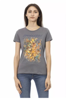 Trussardi Grijze Katoenen T-shirt met Korte Mouwen en Voorkant Print Trussardi , Gray , Dames - Xl,L,M,S,Xs