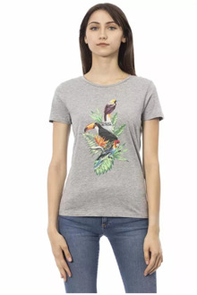 Trussardi Grijze Katoenen T-Shirt met Voorkant Print voor Dames Trussardi , Gray , Dames - 2Xl,Xl,L,M,S,Xs