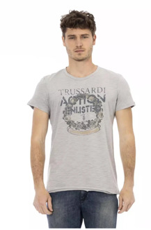 Trussardi Grijze Katoenen T-Shirt met Voorprint Trussardi , Gray , Heren - 2Xl,L