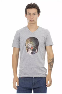 Trussardi Grijze V-hals T-shirt met voorkant print Trussardi , Gray , Heren - 2Xl,Xl,L,M,S,3Xl