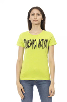 Trussardi Groene Katoenen T-shirt met Korte Mouwen en Voorkant Print Trussardi , Green , Dames - L,M,S,Xs