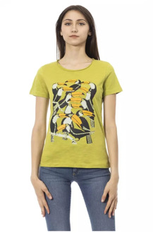 Trussardi Groene Katoenen T-shirt met Voorkant Print Trussardi , Green , Dames - 2Xl,Xl,L,M,S,Xs
