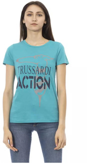 Trussardi Lichtblauw Katoenen T-Shirt met Voorkant Print Trussardi , Blue , Dames - Xl,L,M,S,Xs