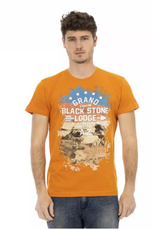 Trussardi Oranje Katoenen T-Shirt met Voorprint Trussardi , Orange , Heren - 2Xl,L,M,S