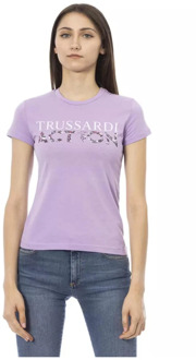 Trussardi Paarse Katoenen T-Shirt met Korte Mouwen Trussardi , Purple , Dames - L,M