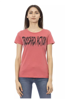 Trussardi Roze Katoenen T-Shirt met Voorkant Print Trussardi , Pink , Dames - 2Xl,Xl,L,M,S,Xs