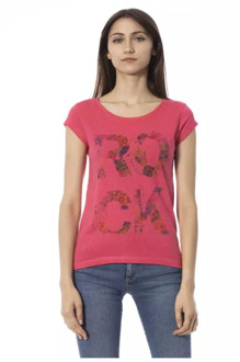 Trussardi Roze Katoenen T-Shirt met Voorkant Print Trussardi , Pink , Dames - L,M