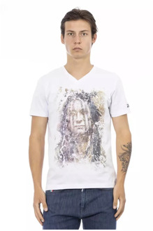 Trussardi Wit V-Hals T-Shirt met Voorkant Print Trussardi , White , Heren - 2Xl,Xl,L,M,S