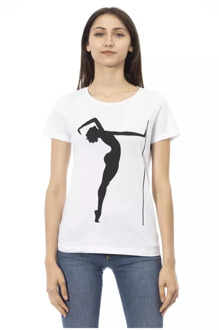 Trussardi Witte Katoenen T-shirt met Korte Mouwen en Voorkant Print Trussardi , White , Dames - S,Xs